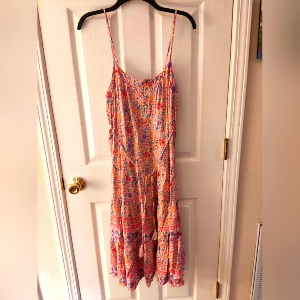 Aakaa Women's Floral Tiered Tie Strap Maxi Dress, Size M Summery Flowy Rayon